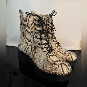 Vince Camuto Beige Snake Print Combat Boots